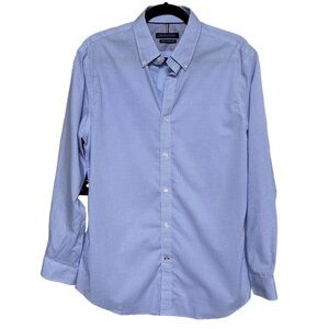 Tommy Hilfiger Blue White Check Men’s Size Large Slim Fit Button Down Shirt